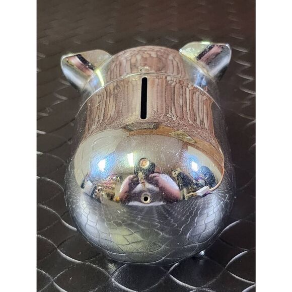Vintage Metal Piggy Bank Silver Tone Retro Mid Century - Picture 2 of 7